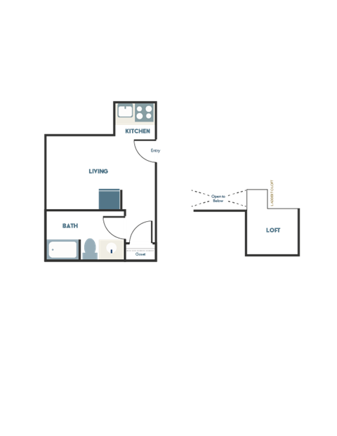 Floor plan for studio, 1 bath, 305 sqft